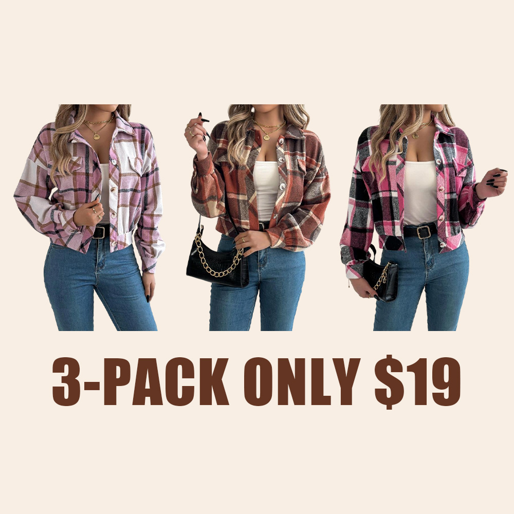 Women's Plaid Button Front Drop Shoulder Jacket