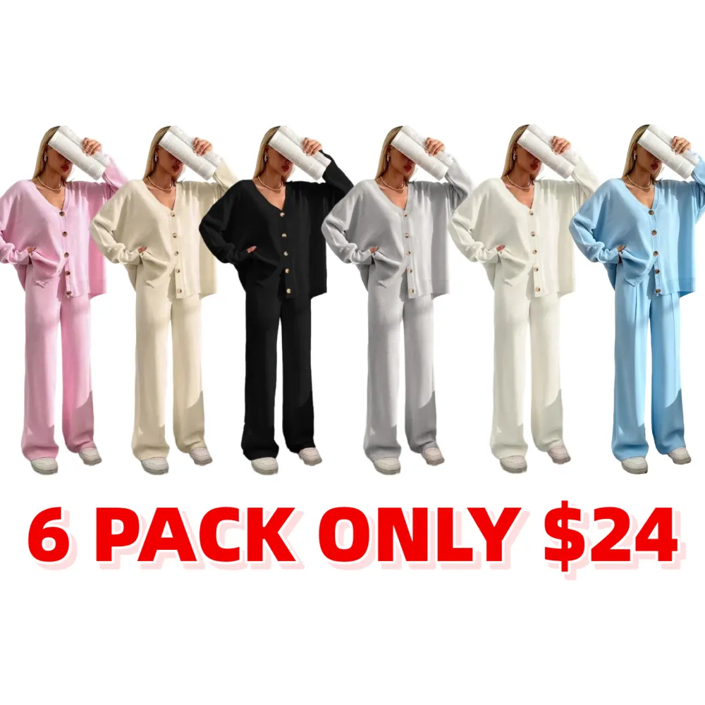 Women’s Knit Cardigan & Wide-Leg Pants Set