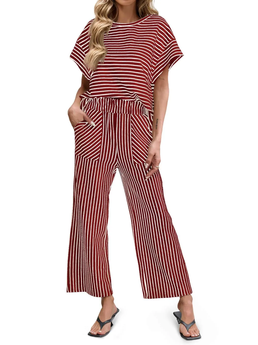 Women's Striped 2 Piece Lounge Set