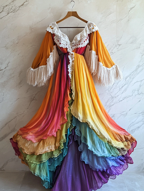 Summer Vacation Rainbow Lace Ruffle Dress 4b63