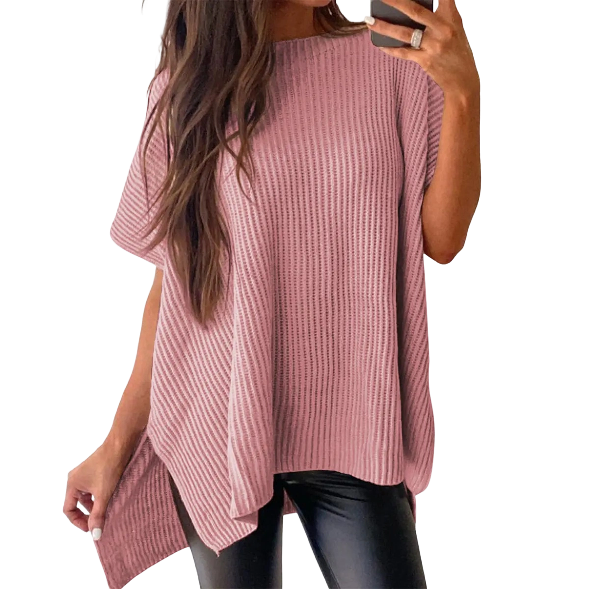 Women’s Crew Neck Short Sleeve Pullover 2026 Spring/Summer Oversized Cozy Ribbed Knit Top