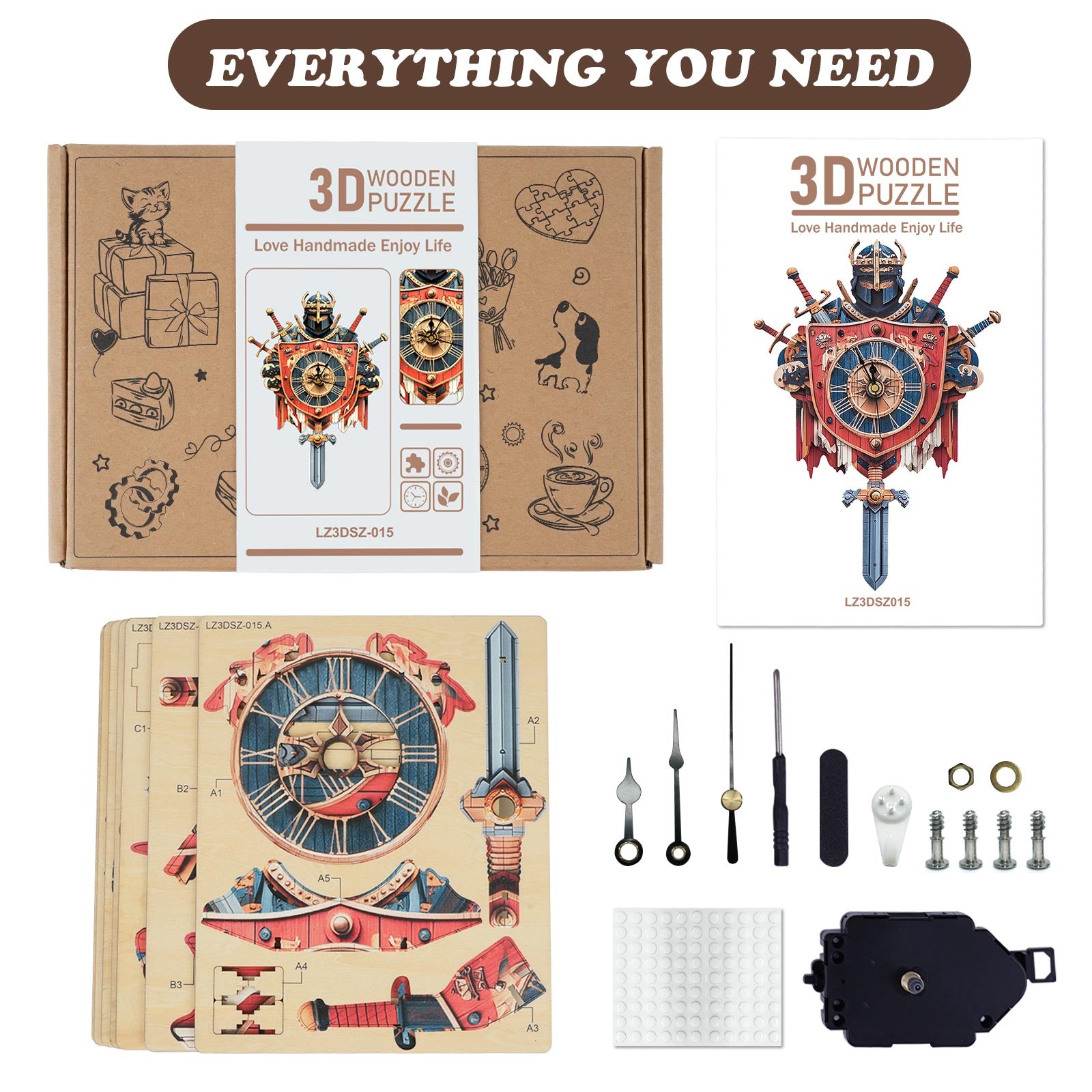 Knight – DIY Wooden Clock, 3D Puzzle Craft Kit