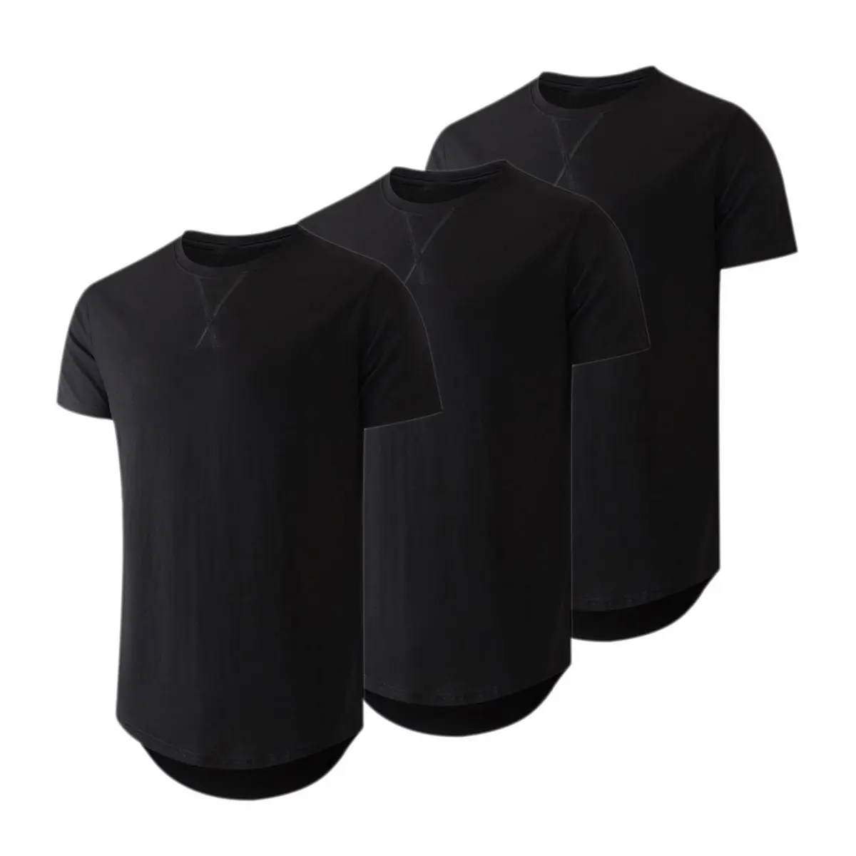 Mens 3 Pack Cotton Hipster Hip Hop Longline Crewneck T-Shirt,Menswear Casual Tshirt Tops