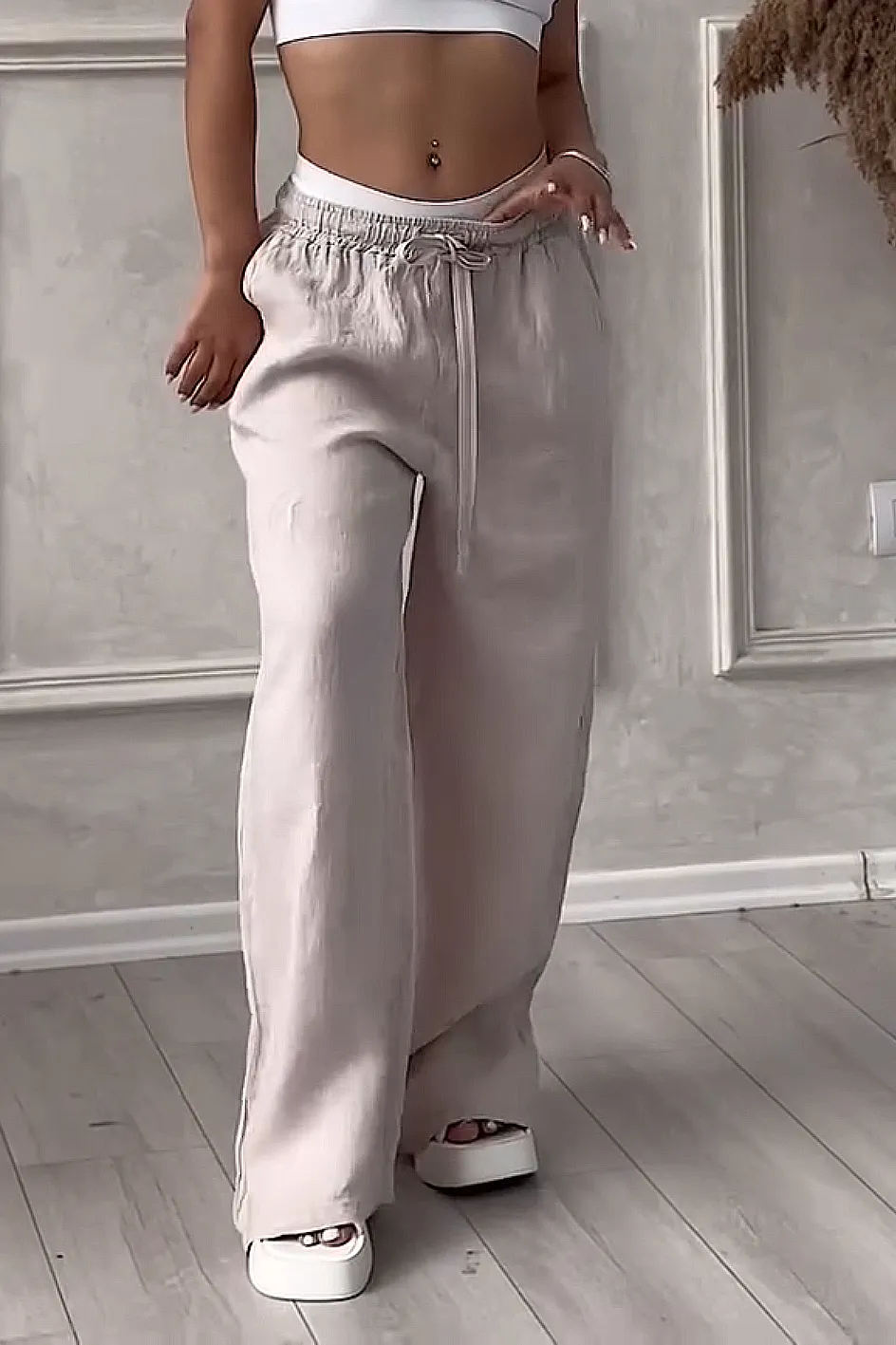 Women'S Solid Color Cotton And Linen Casual Trousers