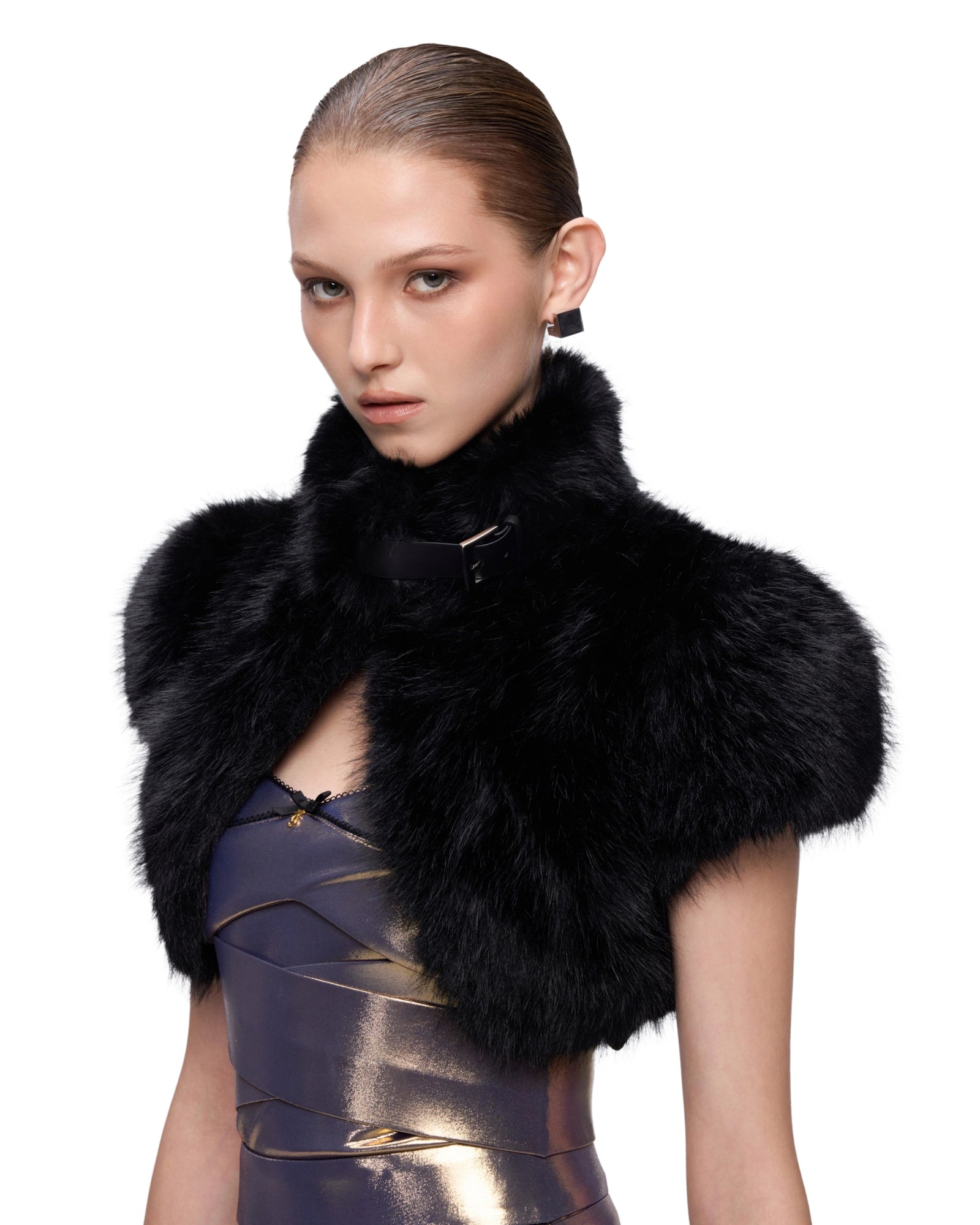 darlene Fur shawl top in black