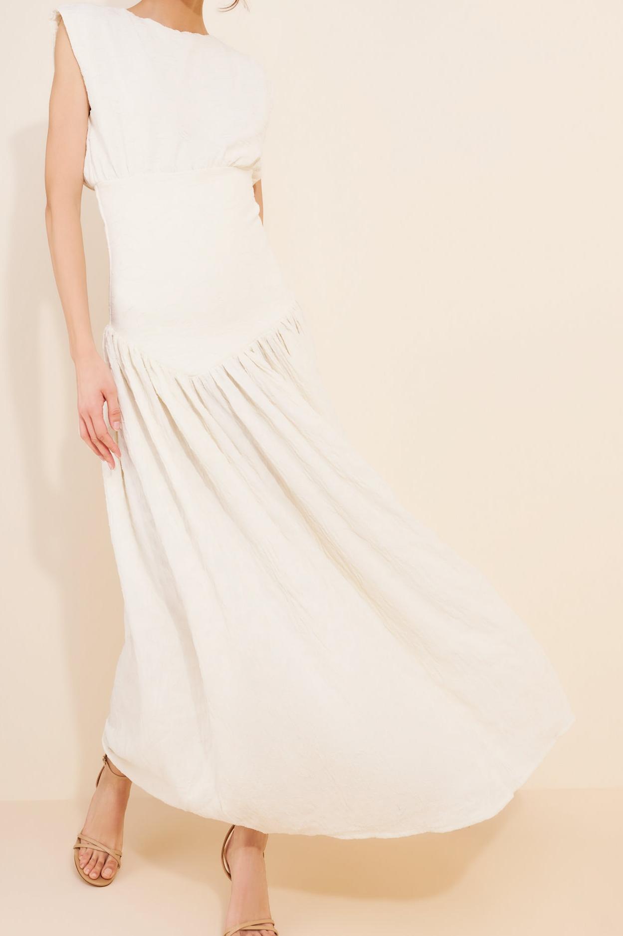 Draped Midi Dress with Asymmetrical Waistband