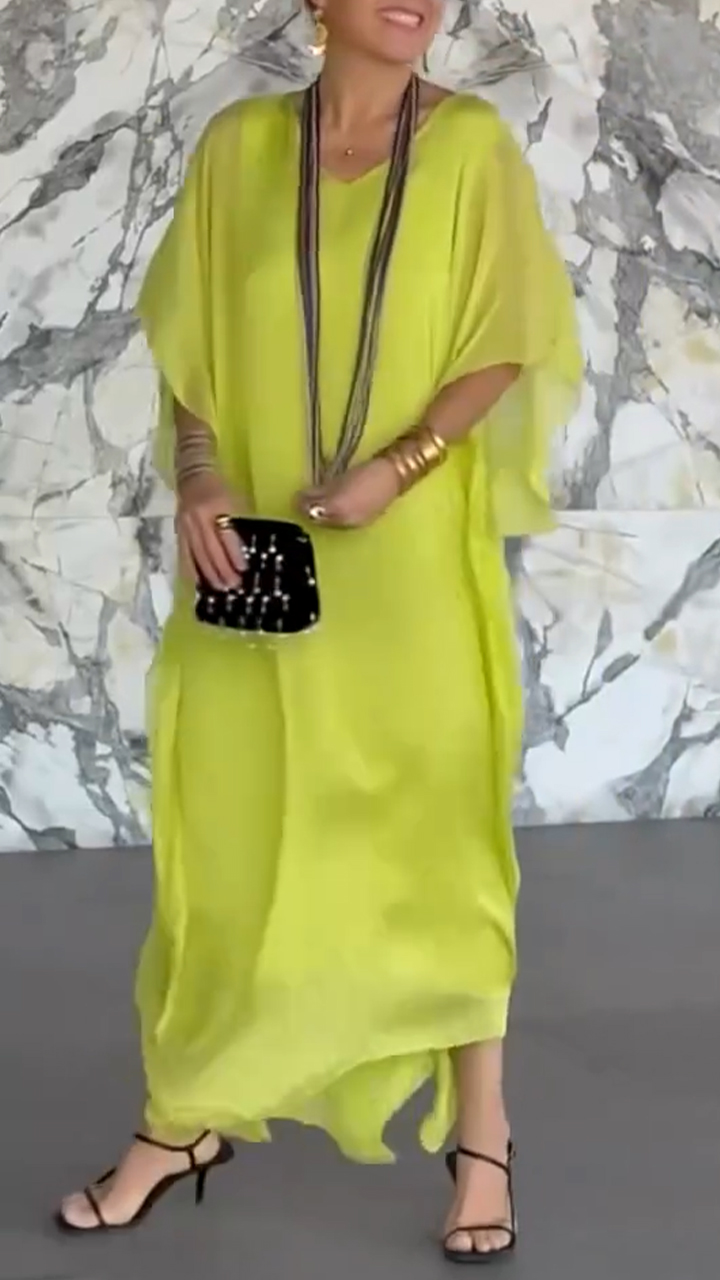 Women's V-neck Fake Two-piece Loose Casual Dress