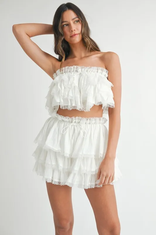 Ruffle Layered Crop Top and Mini Skirt Set