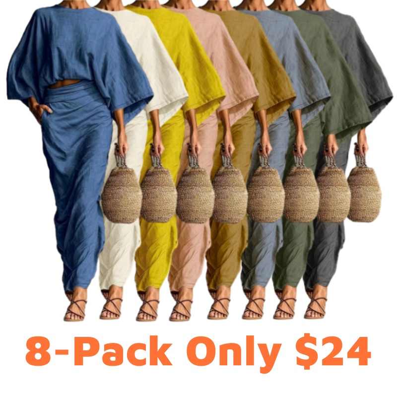 Women's Stylish Loose-Fitting Casual Two-Piece Set, Spring & Fall Comfortable Long Skirt with Waist Definition and Pocket one pocket