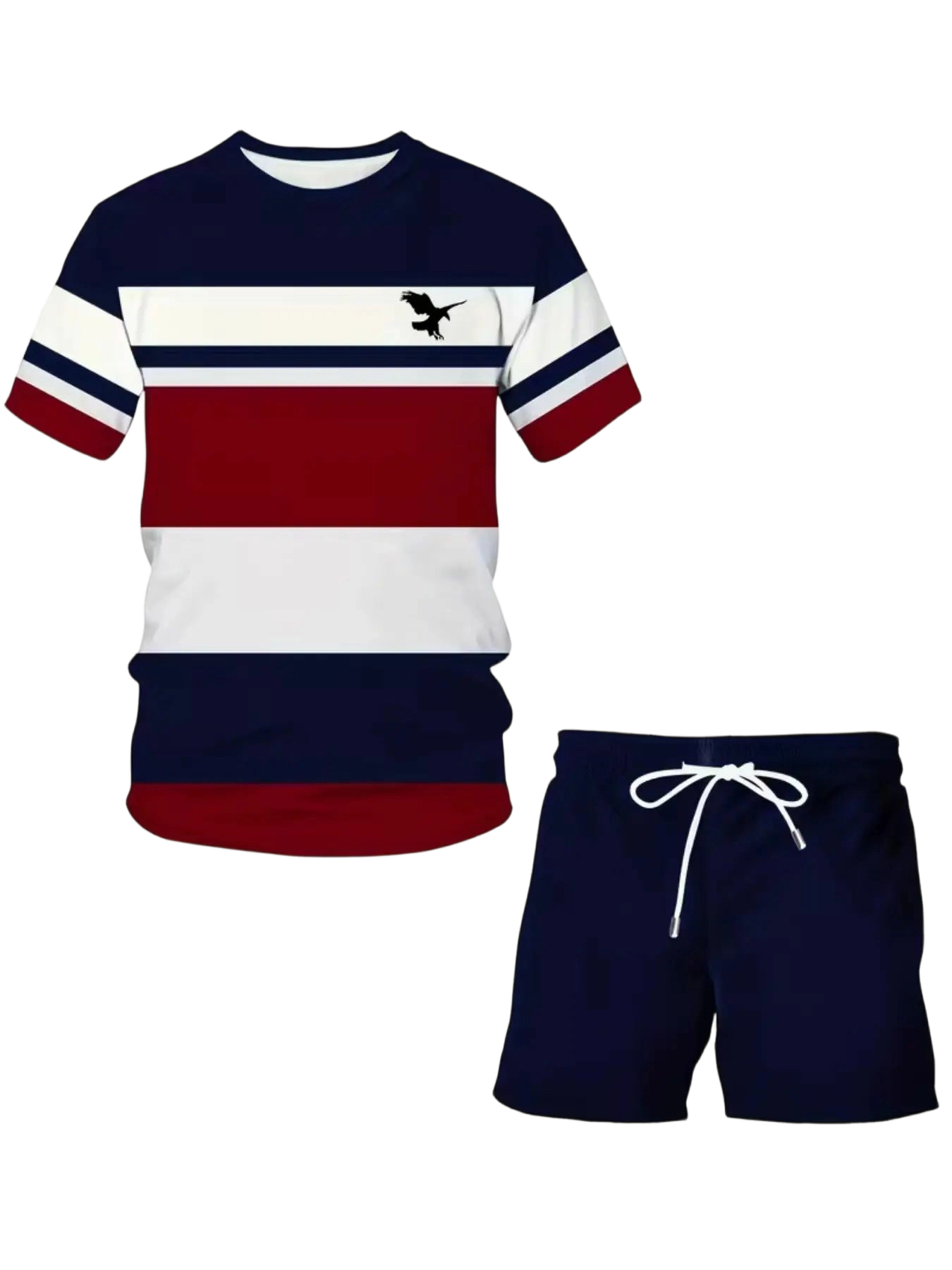 Men's Summer Casual Sportswear Set, Breathable 3D Print Round Neck T-Shirt and Shorts, Knitted Fabric, Loose Fit, Outdoor Leisure Wear, Sporty Style, Casual Activewear, Athleisure Street Fit