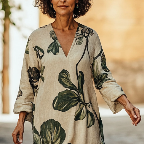 Vintage Loose Linen Patchwork Dress c2af