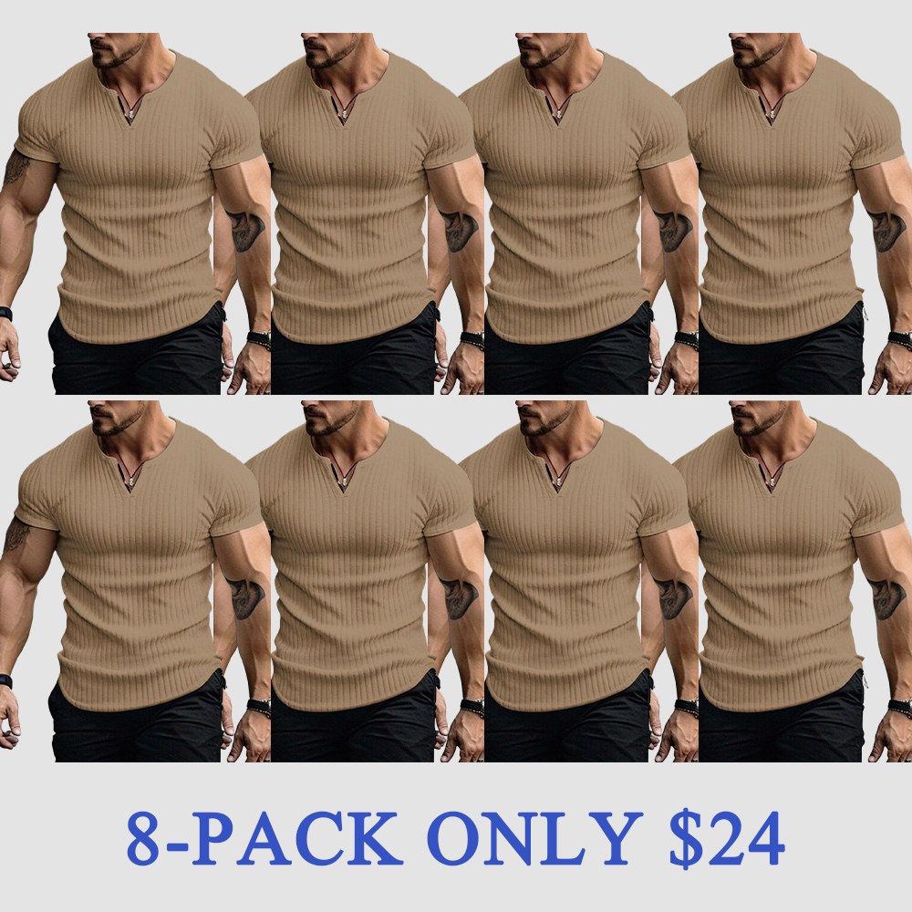 Men's Vertical Striped V-Neck Short Sleeve T-Shirt