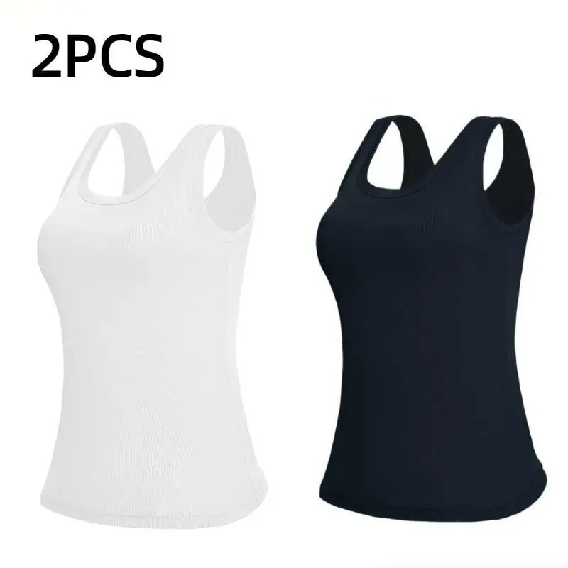 Women's Ribbed Scoop Neck Sports Tank with Built-in Bra