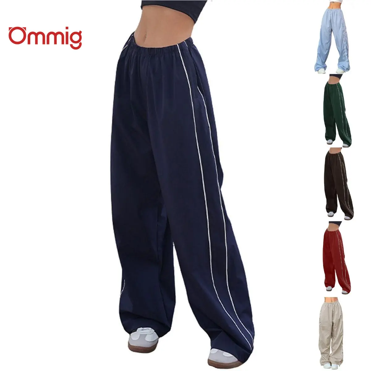 Women's Parachute Wideleg Pants Baggy Y2K Elastic Waist Wide Leg Track Pants Trousers Casual