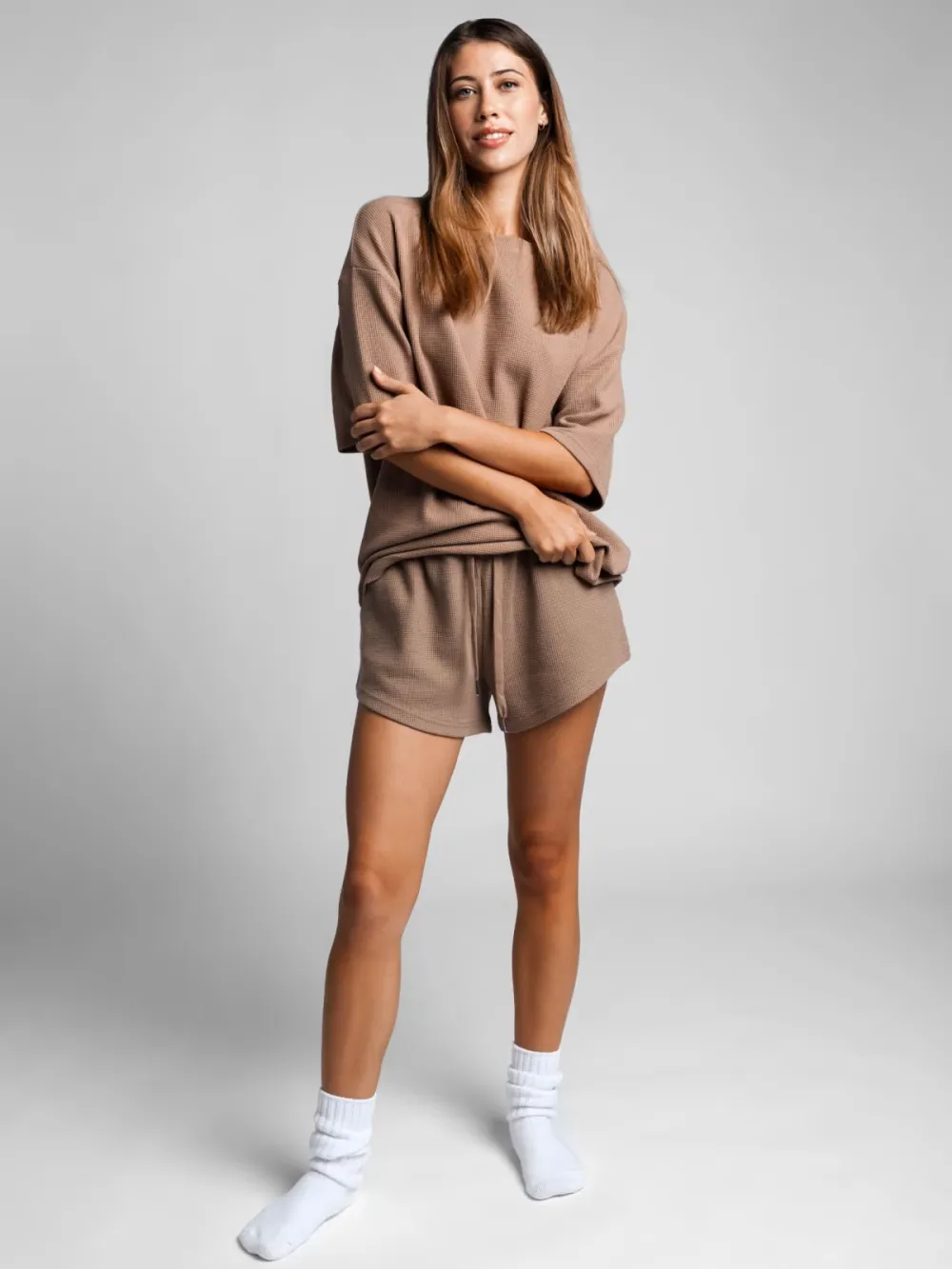 Waffle Lounge Set – Ultra Soft Cotton Tee & Shorts for All-Day Comfort