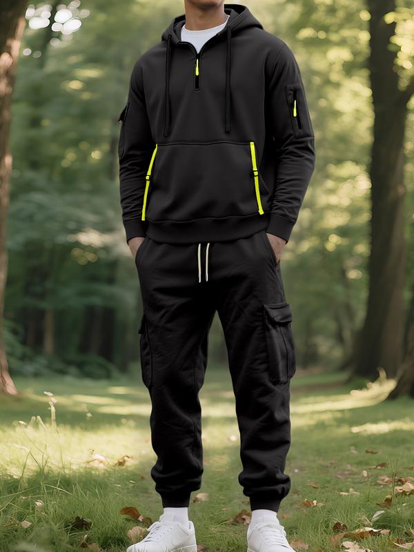 Men’s Hooded Winter Tracksuit Set – Warm Zip Jacket & Cargo Joggers