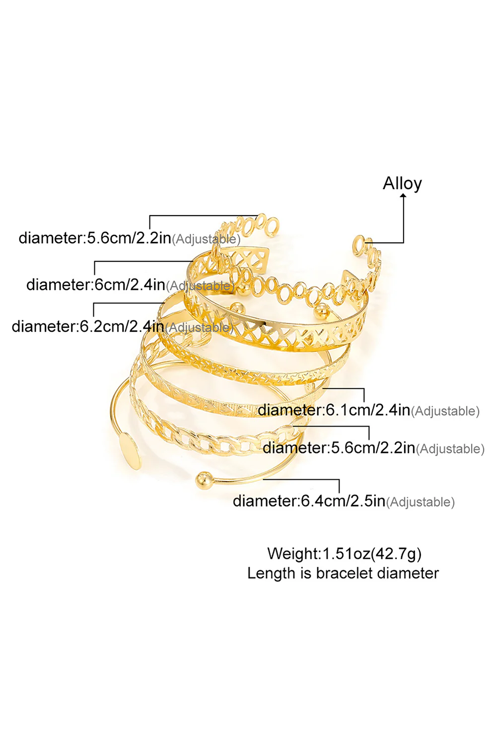 Gold Multi Layered Opening Plated Bangle Set