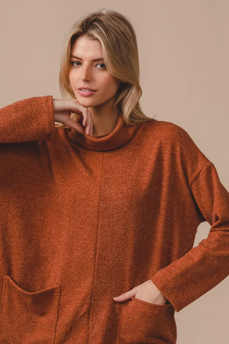 Piper Rib Double Pocket Turtle Neck Sweater