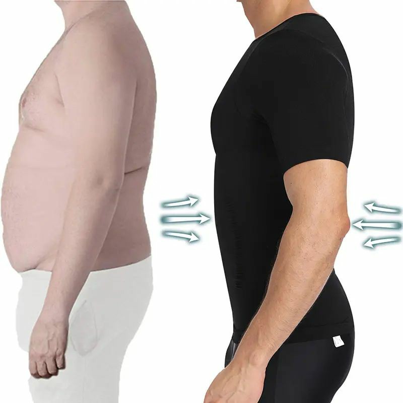 Menswear Compression Body Shaper Shapewear Stretch Short Sleeve Shirt