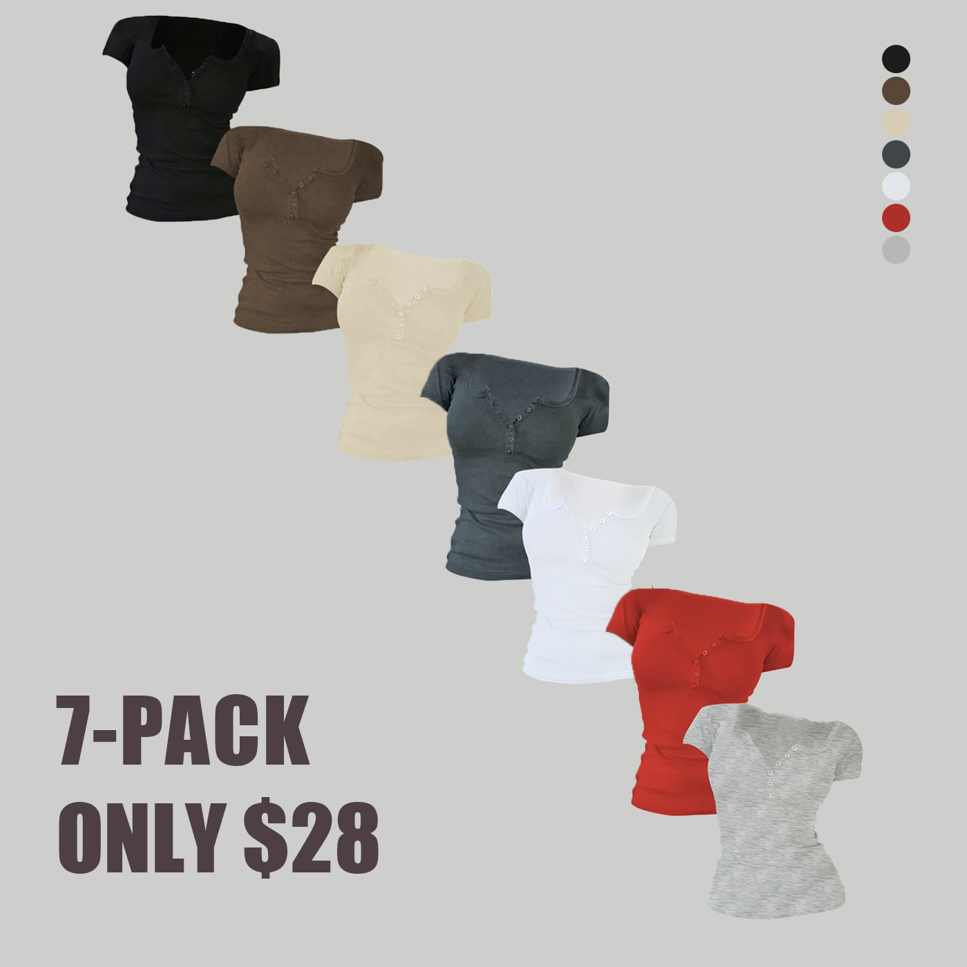 Women's Solid Button Round Neck Tee