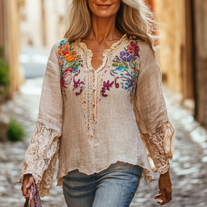 Women's Elegant Linen Long Sleeve Top 660c