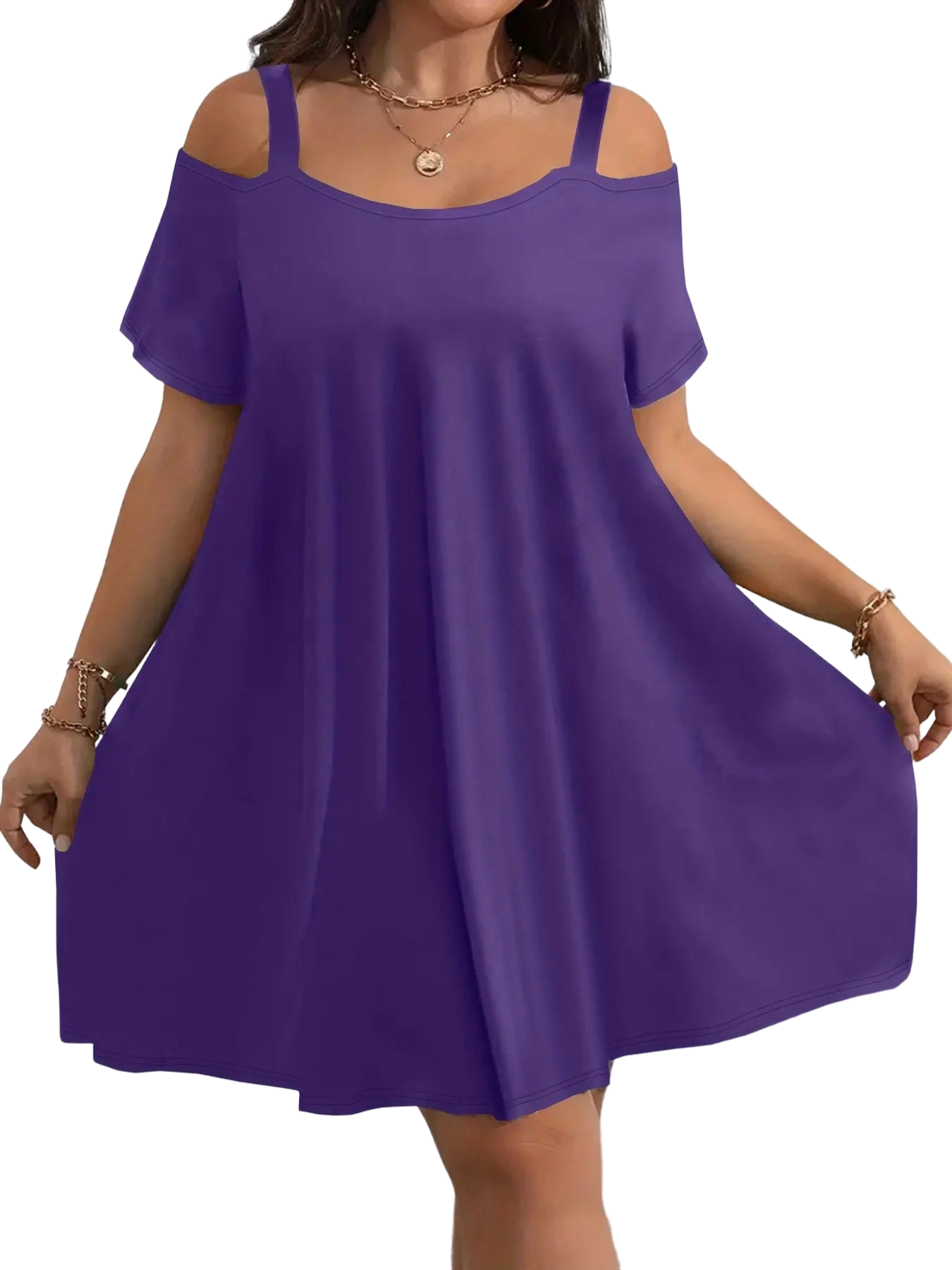 Plus Size Women's Round Neck Short Sleeve Shoulder Cut Out Fitted Casual Midi Dress