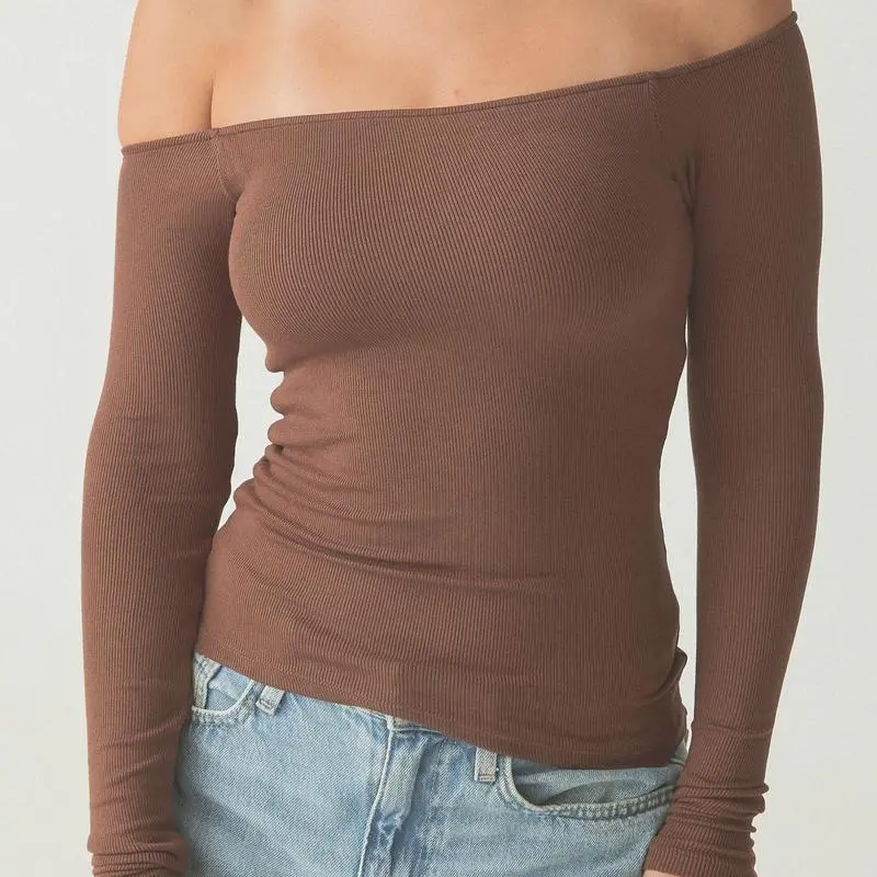 Ribbed Off The Shoulder Long Sleeve