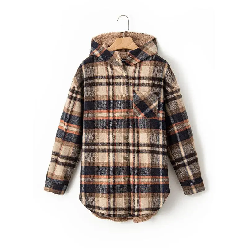 Women's Flannel Hooded Plaid 2025 Shacket