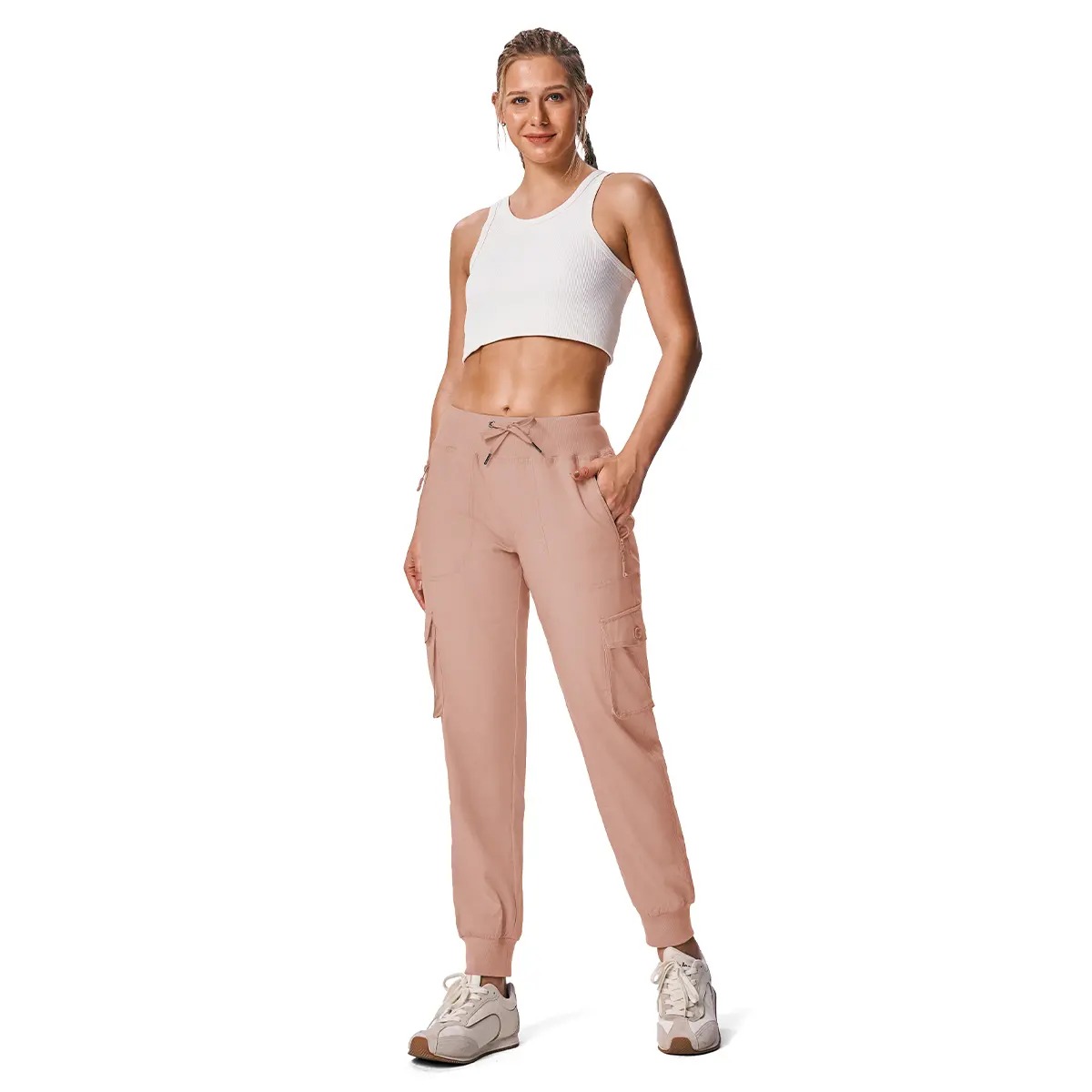 Women's Casual Lightweight Quick Dry Cargo Pants Elastic Waist Hiking Travel Joggers With Pockets