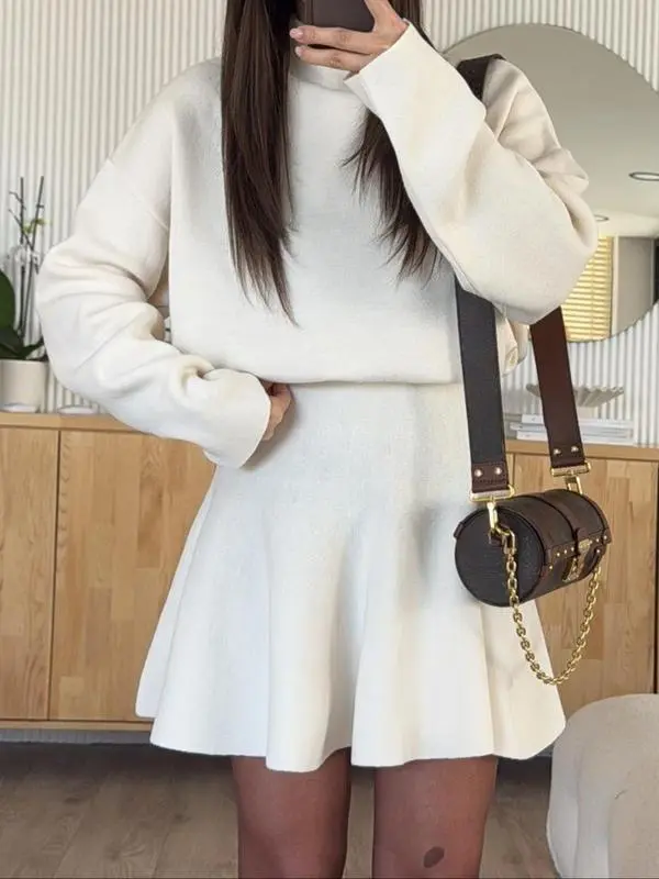 Women's Casual Half-High Neck Long Sleeve Knit Dress