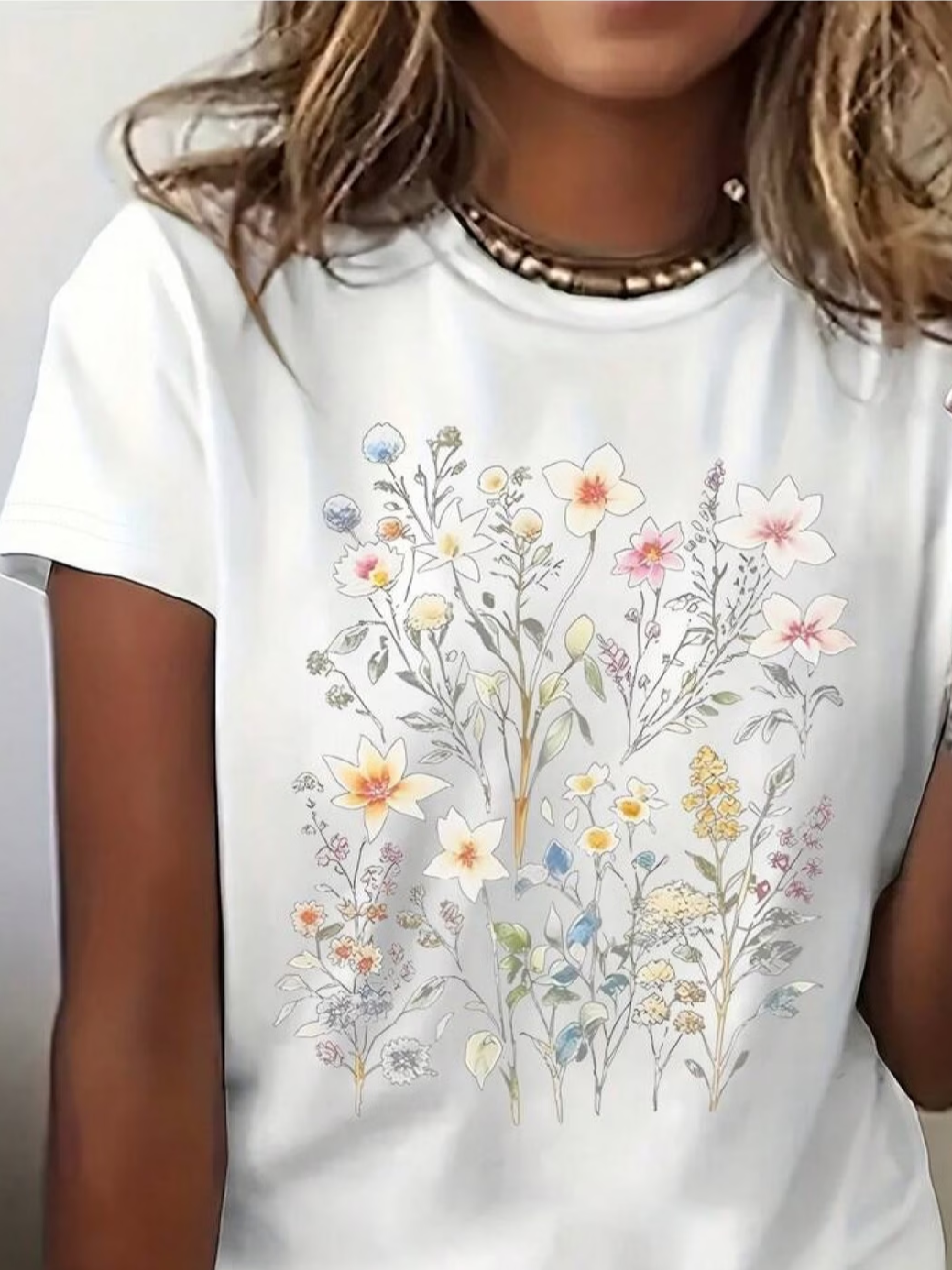 Women's Short Sleeve T-shirt Summer White Floral Printing Jersey Crew Neck Daily Going Out Casual Top