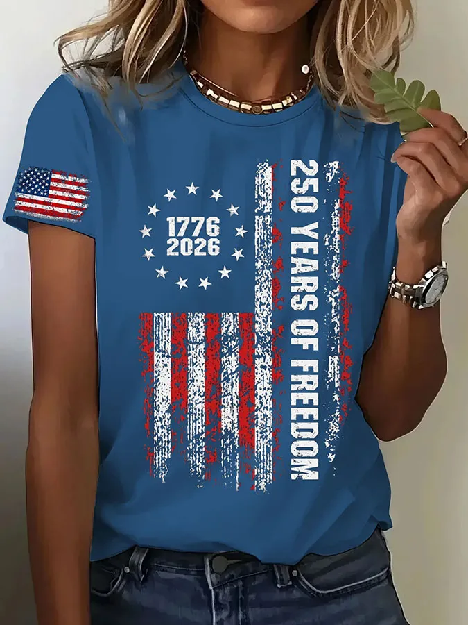 Women'S Retro American Independence Day 250Th Anniversary Printed Short Sleeved T-Shirt