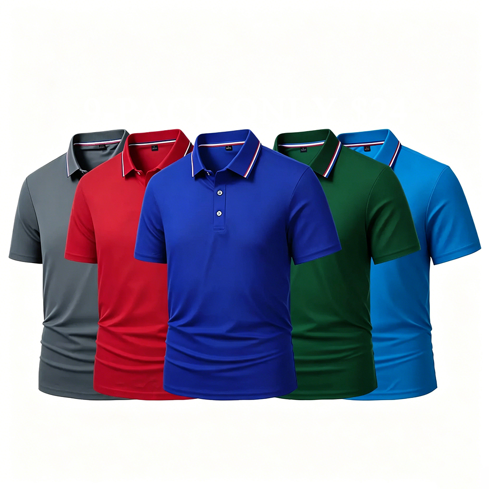Men's Quick Dry Color Block Striped Polo Shirt⚡