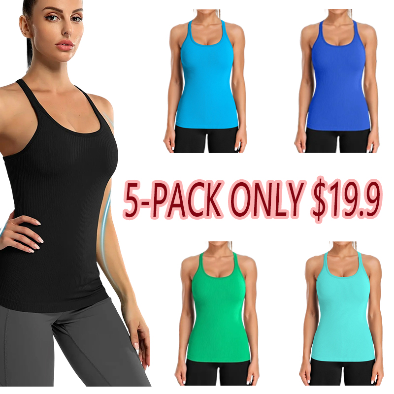 Women’s Ribbed Workout Tank Top with Built-in Bra