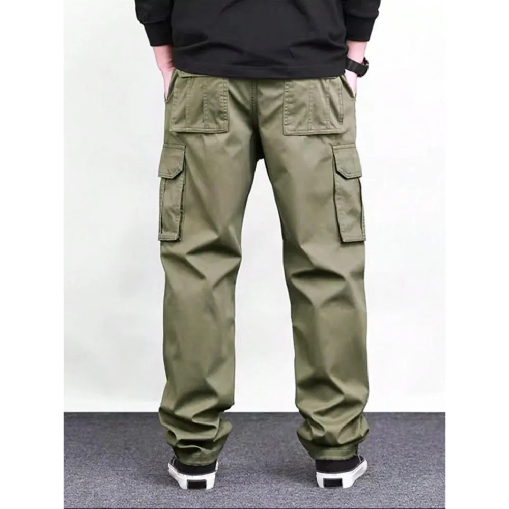 Men's Loose Solid Pocket Drawstring Waist Cargo Pants