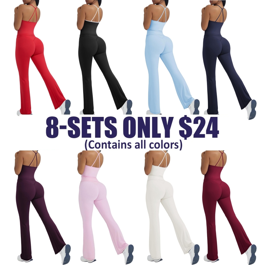 🔥2 Piece Workout Sets for Women Padded Tank Tops Flare Leggings Pilates Outfits