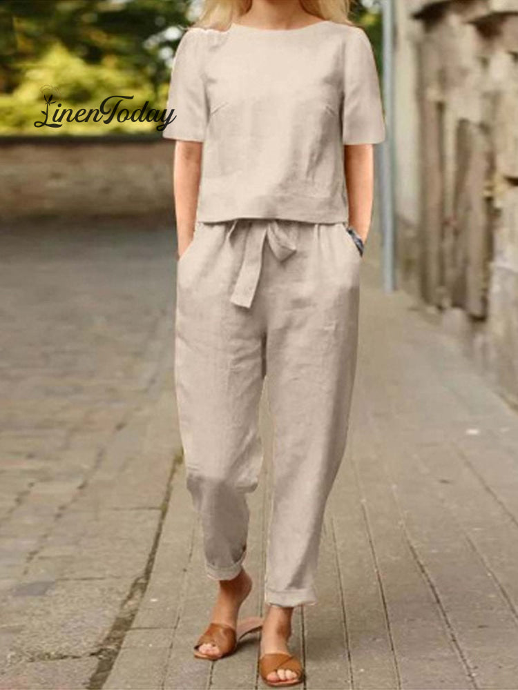 Cotton and Linen Summer Half-Sleeve Oversized Homewear Suit