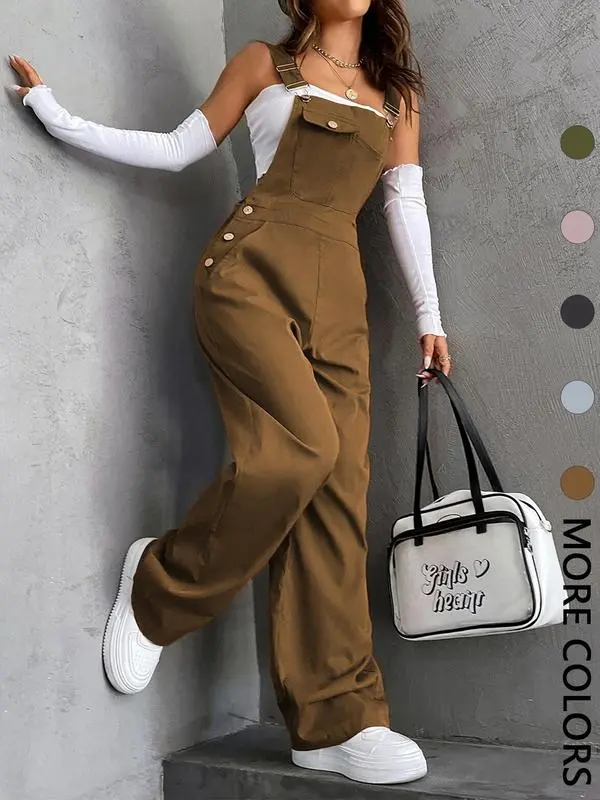 Women’s Solid Color Pocket Overalls