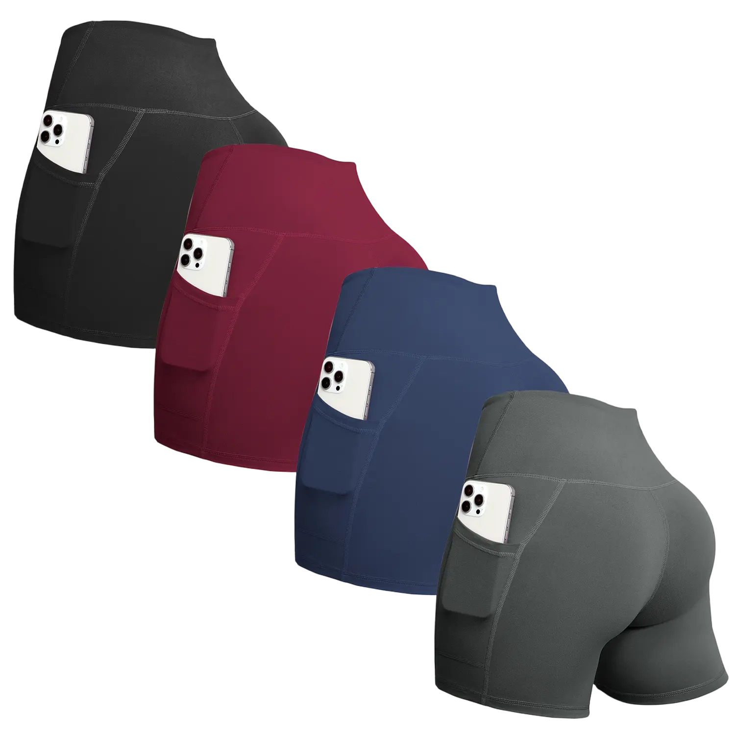 Women’s High-Waist Pocket Biker Shorts Set (4-Pack)