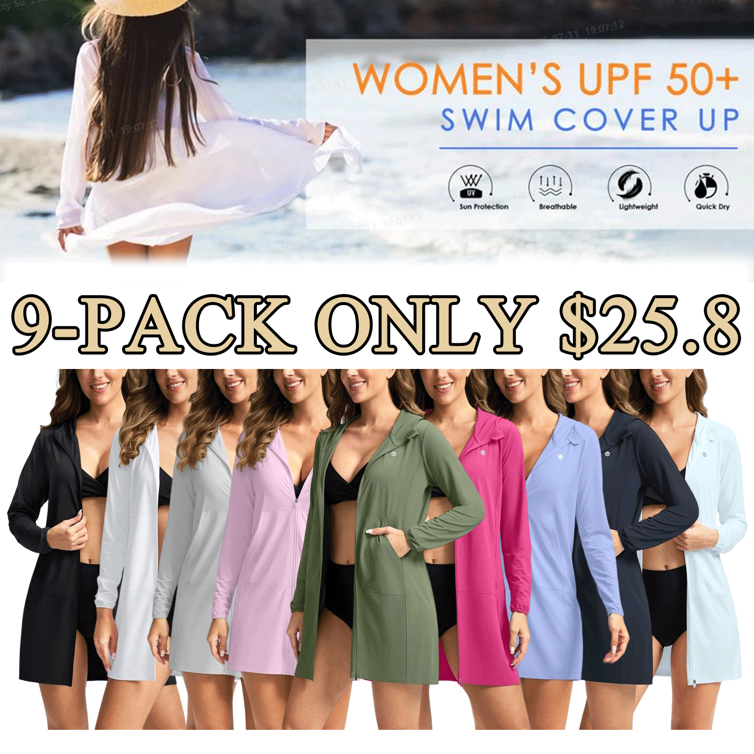 🔥Women’s UPF 50+ Sun Protection Zip-Up Beach Cover-Up Hoodie Dress