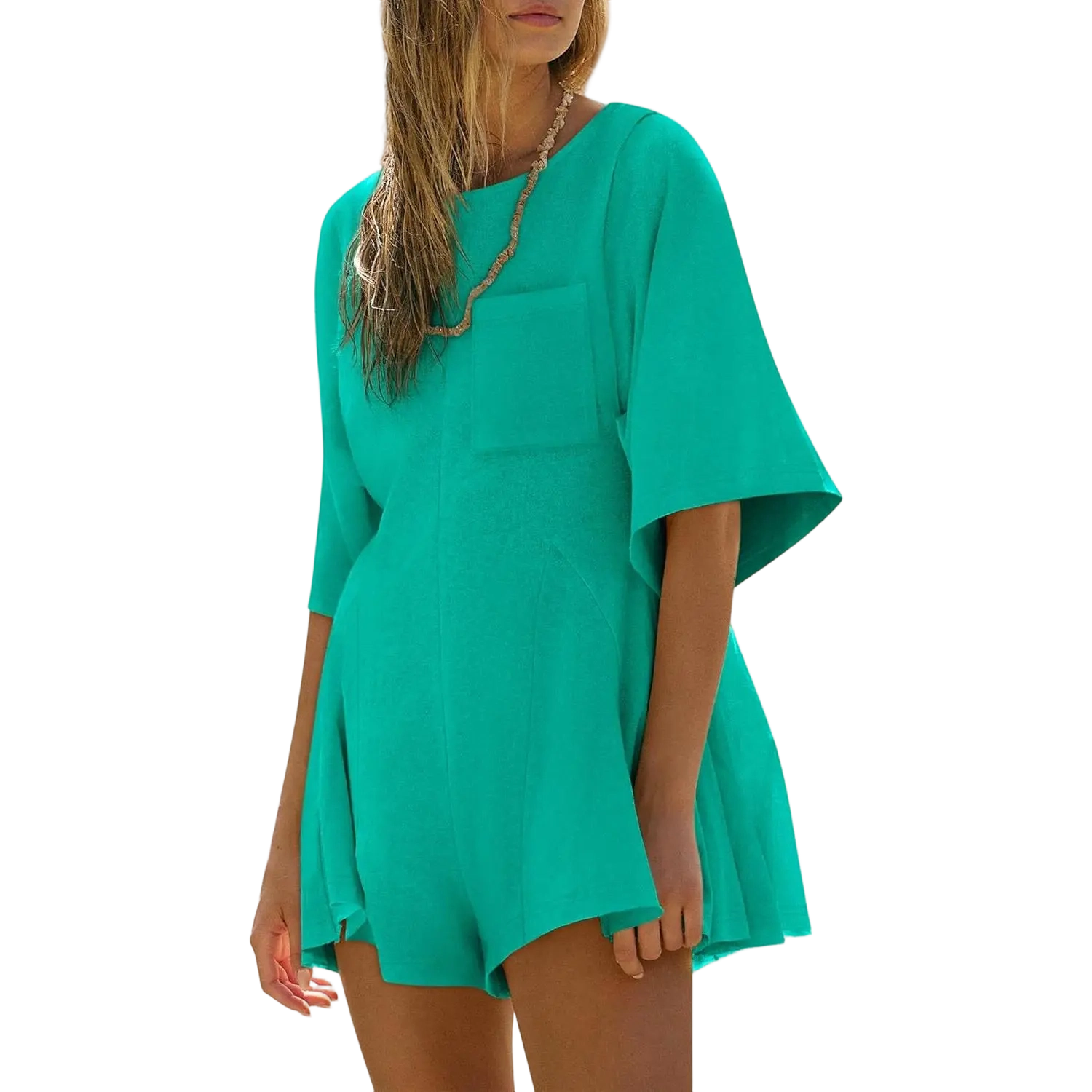 Women Spring Outfits Summer Casual Short Sleeve Crew Neck Loose Jumpsuits with Pocket