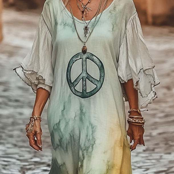 Vintage Hippie Loose Linen Dress 71a9