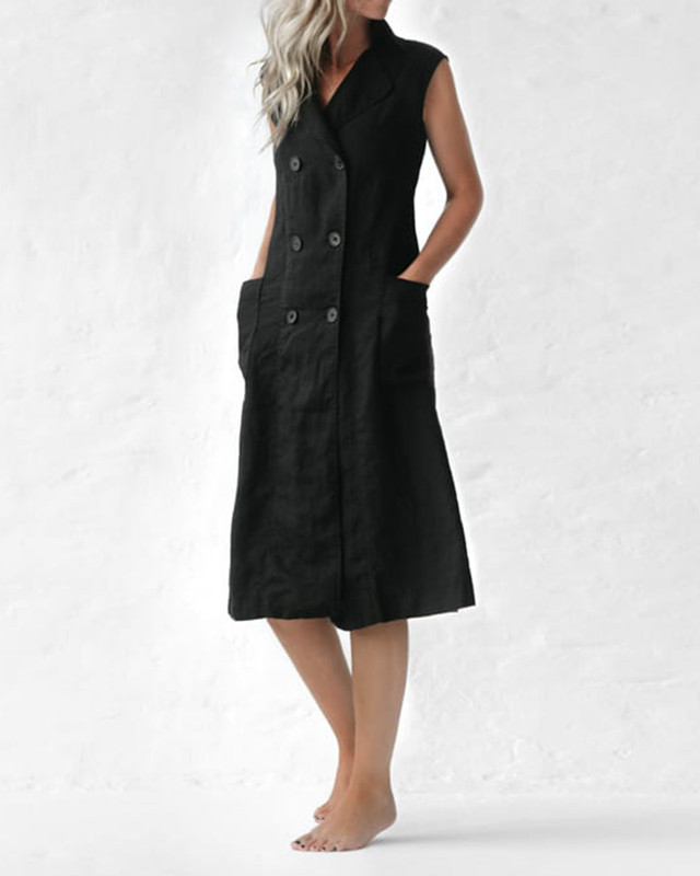 Summer Cotton and Linen Sleeveless Button Dress 3158
