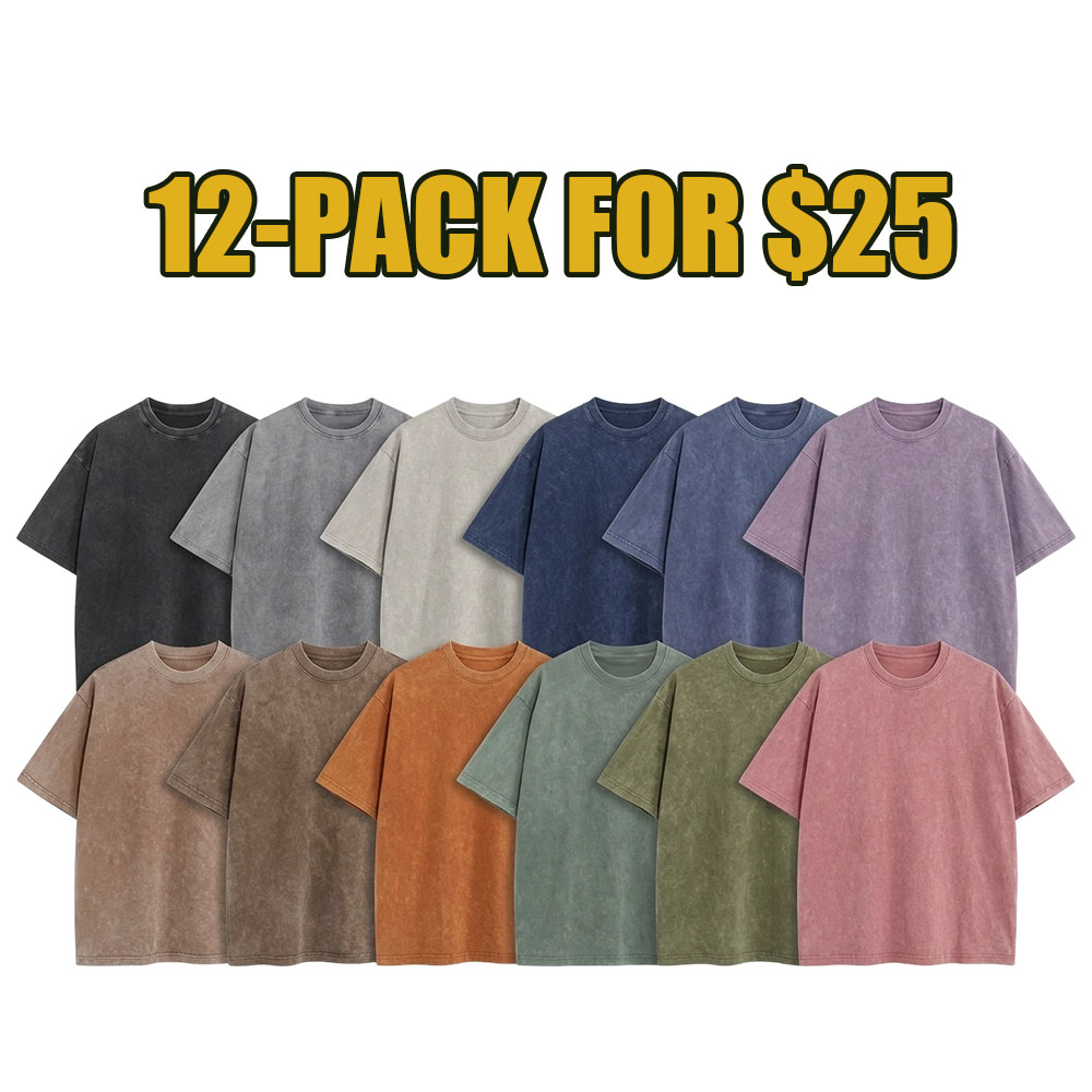 8-Pack Vintage Oversized Unisex Tees – Heavyweight Cotton Acid Wash Streetwear Set