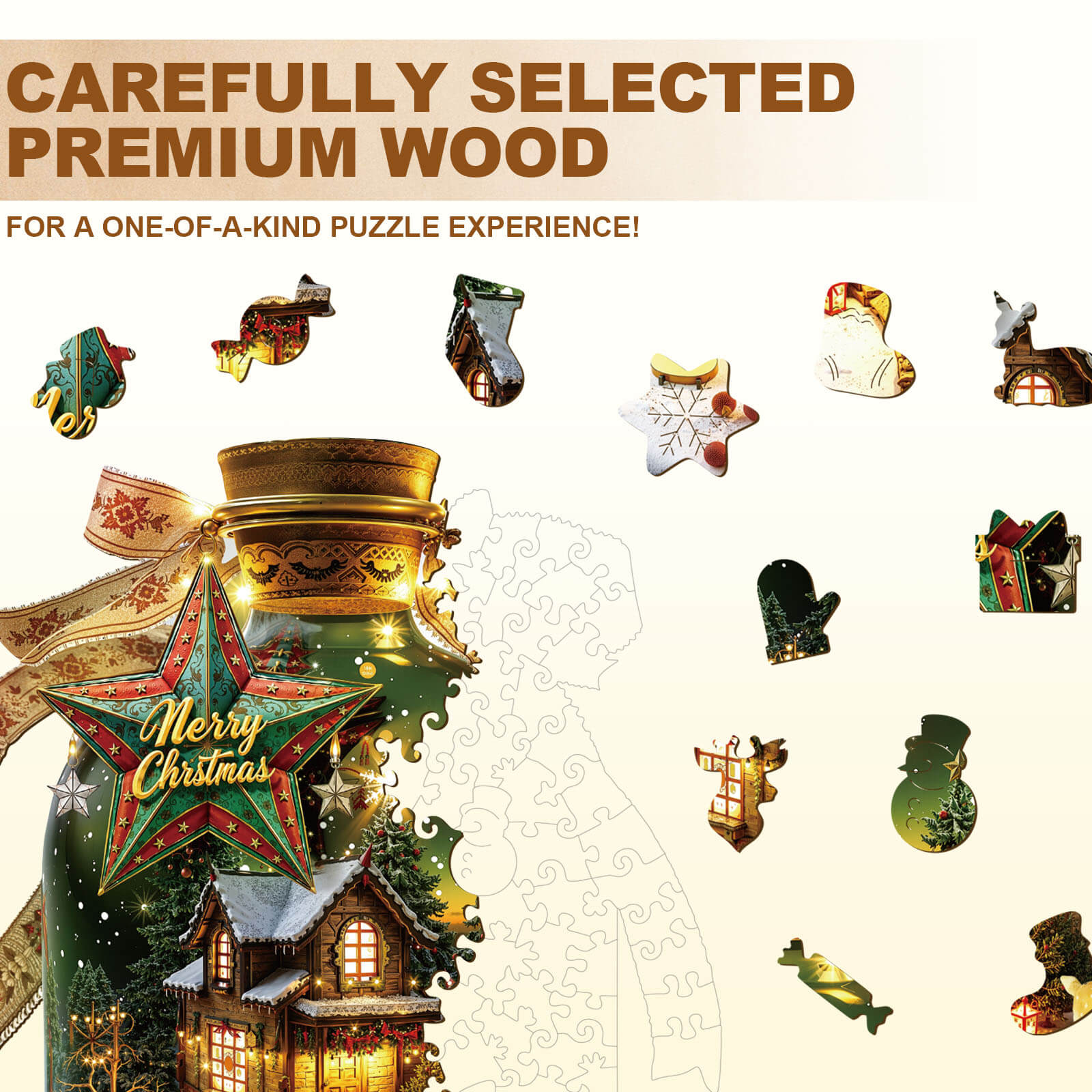 Christmas message in a bottle Wooden Jigsaw Puzzle