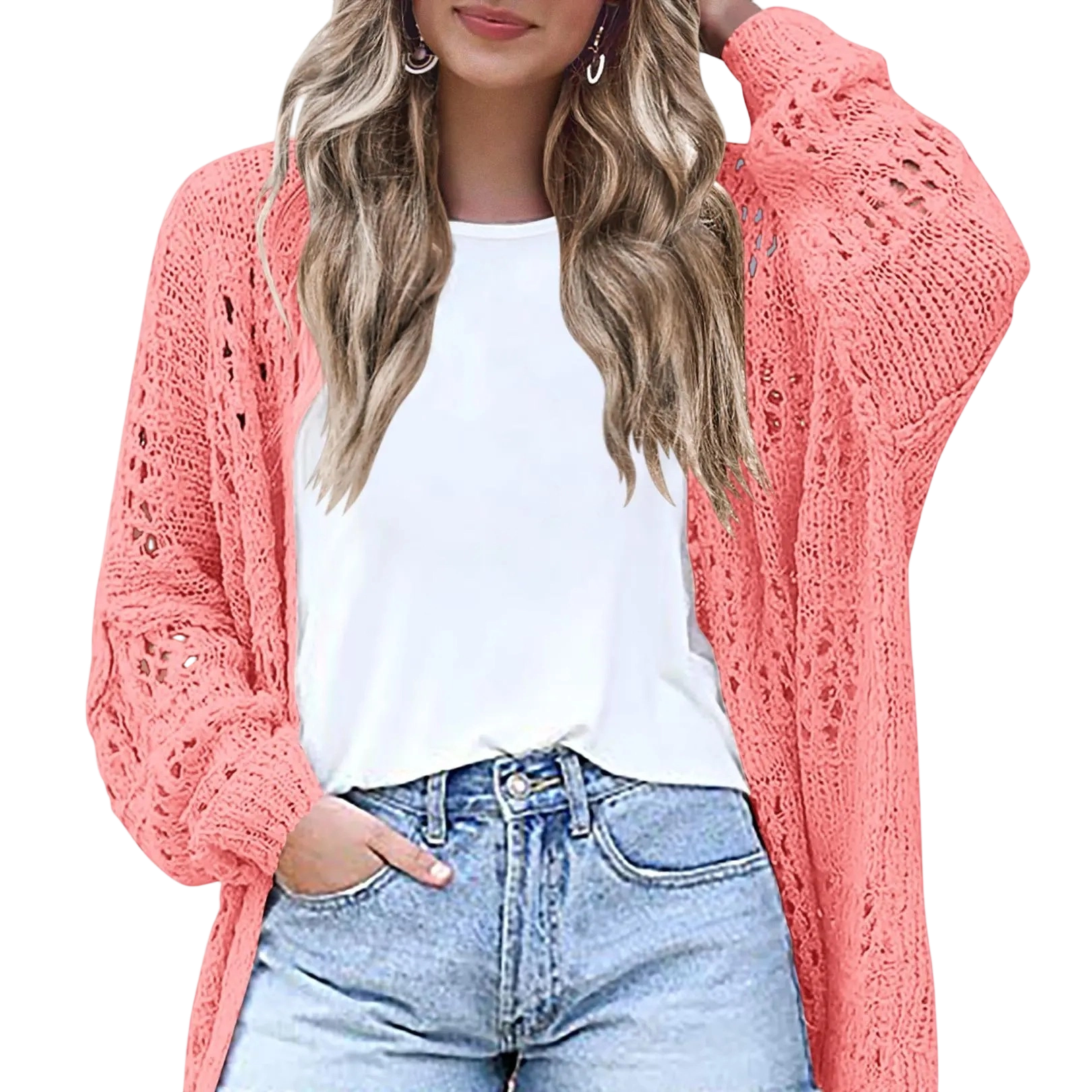 Women's Lightweight Crochet Batwing Cardigan