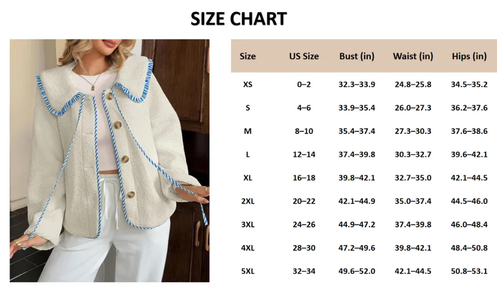 Womens Fuzzy Fleece Jacket Peter Pan Collar Button Down Fall Winter Sherpa Coats