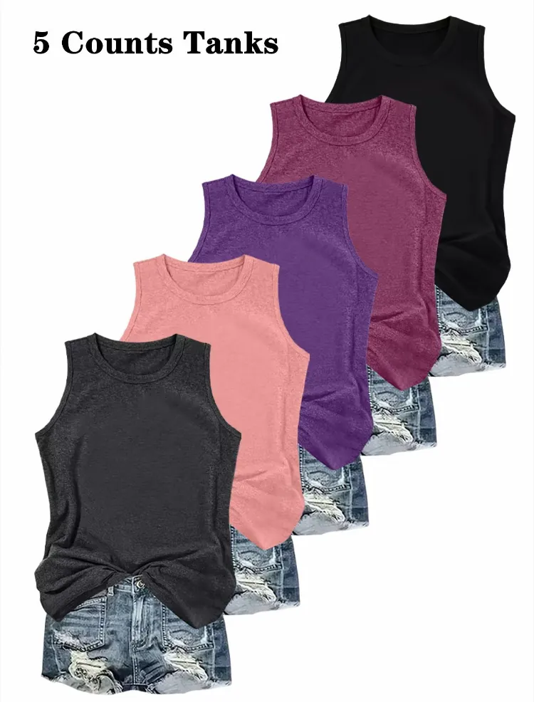 Women's Casual Solid Tank Top – Sleeveless Round Neck for Daily Wear