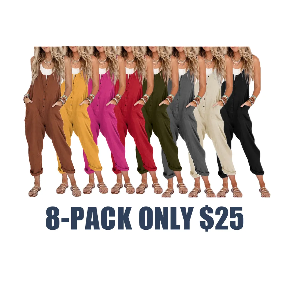 Women's Linen Cotton Overalls – Lightweight Casual Jumpsuits with Pockets for Summer