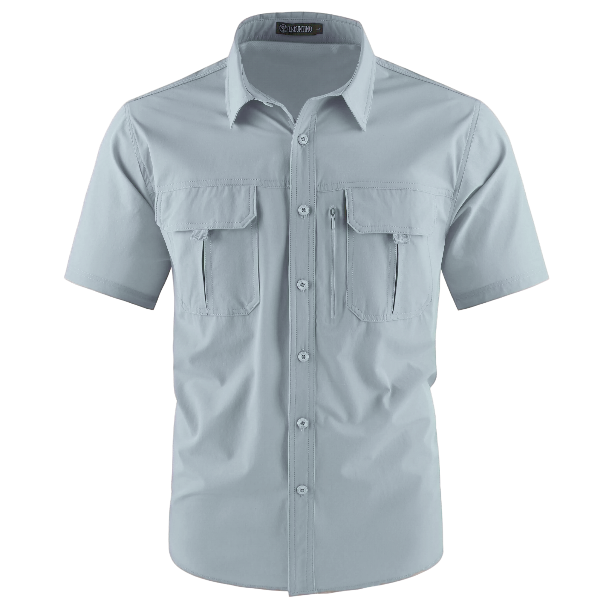 Men's American-Style Solid Color Shirt with Hidden Ventilation Holes Casual Summer Beach Nylon Shirt High-Quality Fabric Short Sleeves Button Closures